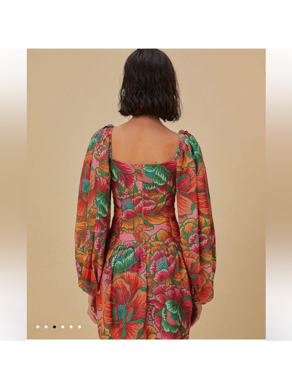 FARM Rio Orange Pink Green Floral Puff-Sleeve Mini Dress - Picture 4 of 8
